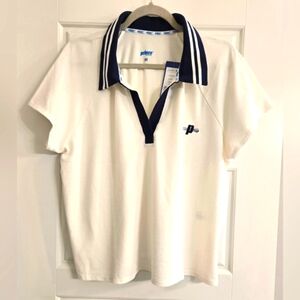 Prince Crop Polo Shirt, Popover White Navy, Size XXL, NWT